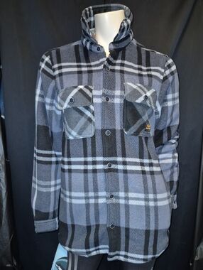 REALTREE Grey & Black Plaid Button-Up Fleece Shirt Jacket Size Small